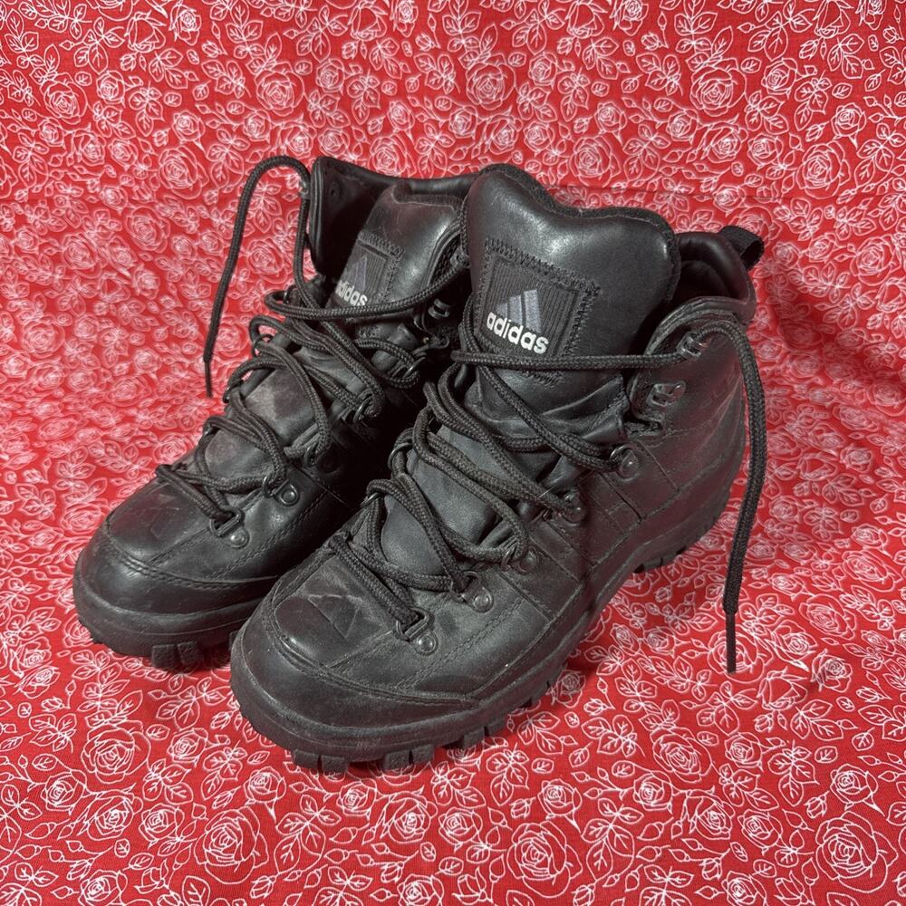 Vintage Adidas Boots Black leather Size 5 1/2 Trail Hiking heavy duty Men’s A3